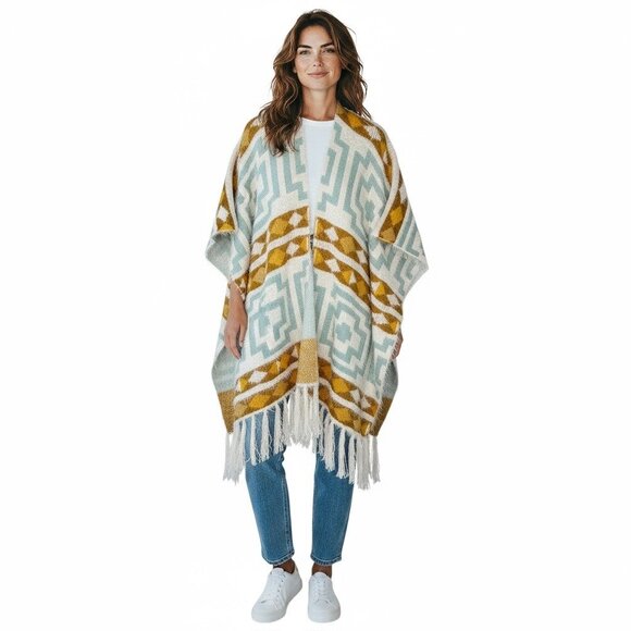 NWT Free People Aztec Patterned Kimono With Fringe, OS - Picture 1 of 11